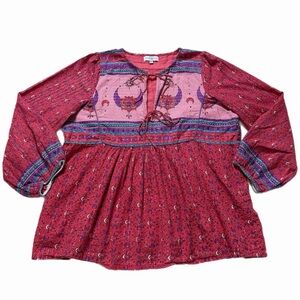 House of Skye Cosmic Love Pink Sun & Moon Gypsy Blouse Top M/L Boho Festival